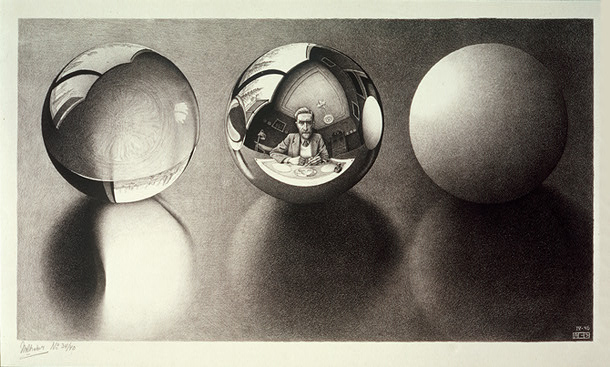 M. C. Escher, Three Spheres II, 1946